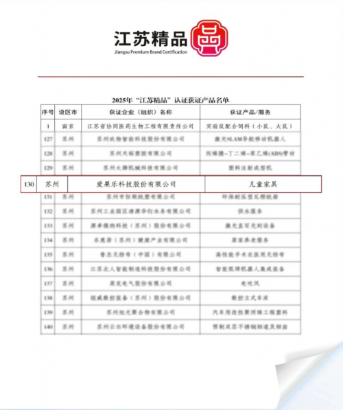 爱果乐荣获"江苏精品"认证，700万家庭信赖的省级质量标杆